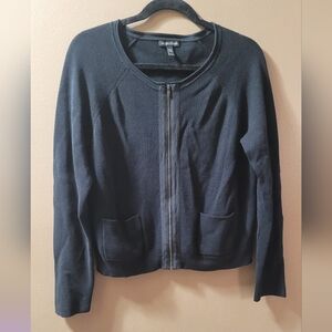 EUC Eileen Fisher Silk Cotton Blend Zip Sweater Jacket Size Medium Black